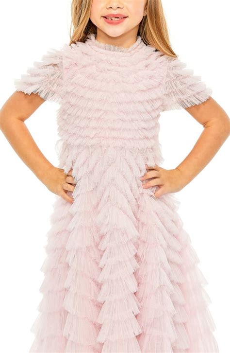 Mac Duggal Kids Tiered Ruffle Tulle Dress In Rose Modesens