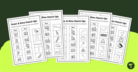 Onset And Rime Match Ups Worksheet Pack Teach Starter