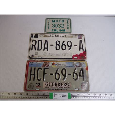 3 Mexico License Plates Guerrero Morelos 1990 2000 Motorcycle Plate