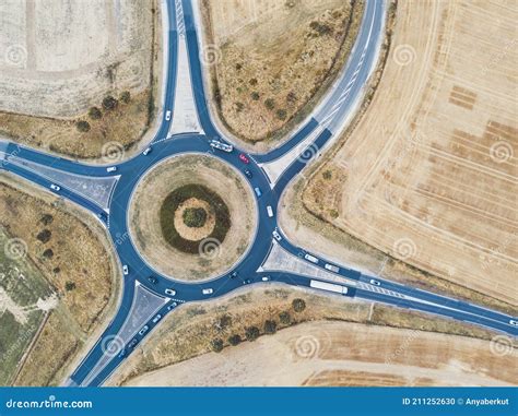 Roundabout Aerial Top View Traffic Circle With Road Circular