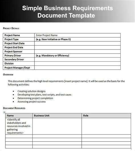 Sample Business Requirement Document Template