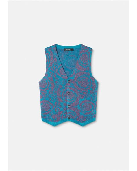 Versace Barocco Silhouette Sweater Vest In Fuchsiaturquoise Blue For Men Lyst