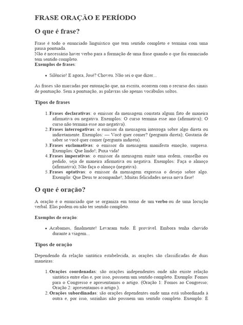 Oracao Frase E Periodo - Frase Oração e Período | PDF | Assunto (gramática) | Predicado (gramática)