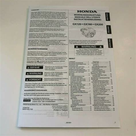 Honda Owners Manual For Motor Gx120 Gx160 Gx200 Motor Dutch Italian German Ebay