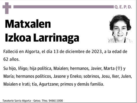 Matxalen Izkoa Larrinaga Esquela Necrol Gica El Correo