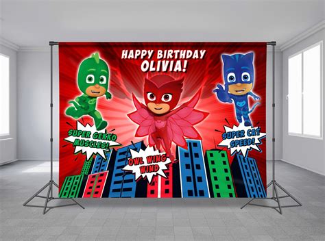 Pj Masks Birthday Backdrop Pj Mask Girl Theme Personalized Etsy Uk