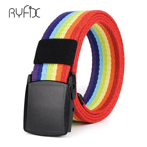 Rainbow Canvas Belt Brand Men Women Antiallergic Students Smooth Resin