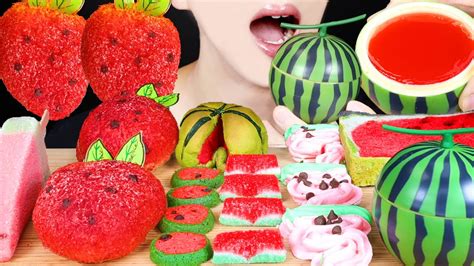 Asmr Watermelon Desserts Watermelon Jelly Ice Cream Cookie Mukbang 咀嚼音