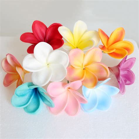 Pcs Pu Artificial Plumeria Hair Flower Stems Natural Real Touch