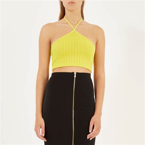 River Island Yellow Ribbed Halter Neck Crop Top In Green Lyst