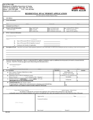 Fillable Online RESIDENTIAL HVAC PERMIT APPLICATION West Allis WI Fax