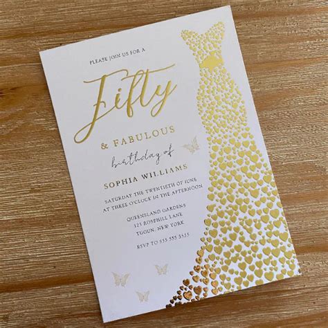 Golden Dress Fifty And Fabulous 50th Birthday Party Foil Invitation Zazzle