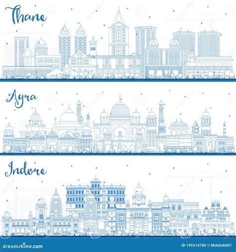 Indore, Thane And Agra India City Skyline Silhouettes Set Stock Image | CartoonDealer.com #206443927