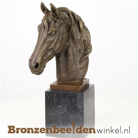 Paarden Beeld Van Brons Prachtig Paardenhoofd Beeld Op Marmeren Sokkel