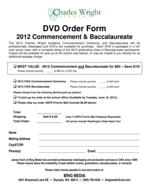 Fillable Online Graduation DVD Order Form Class Of 2012 Charles