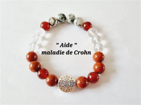 Bracelet Aide Crohn Lithoth Rapie Pierres Naturelles Jaspe Rouge