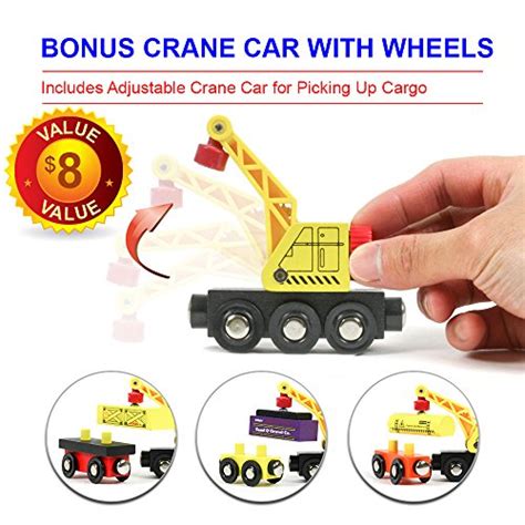 Купить 12 Wooden Train Cars 1 BONUS Crane 4 BONUS Connectors by