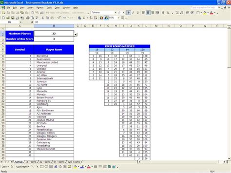 Printable Tournament Bracket Excel Templates