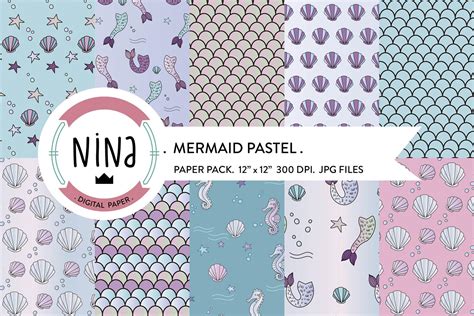 Mermaid Digital Paper Pack Graphic By Nina Prints Creative Fabrica