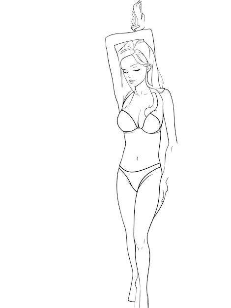 Un Boceto De Una Chica En Bikini Vector Premium