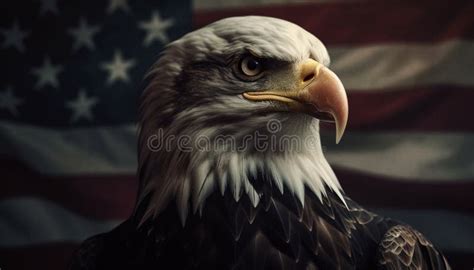 Majestic Bald Eagle Perching Staring At Camera Generated By AI Stock