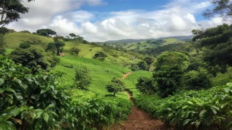 Coffee Plantation. Landscape with Coffee Trees. Generative AI Stock ...