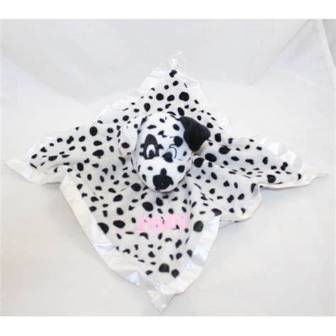 Doudou Plat Chien Dalmatien Fdny Brod En Rose Bords Satin Blanc