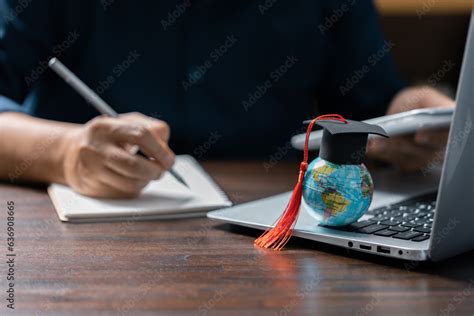 Graduation Cap With Earth Globe Concept Of Global Business Study