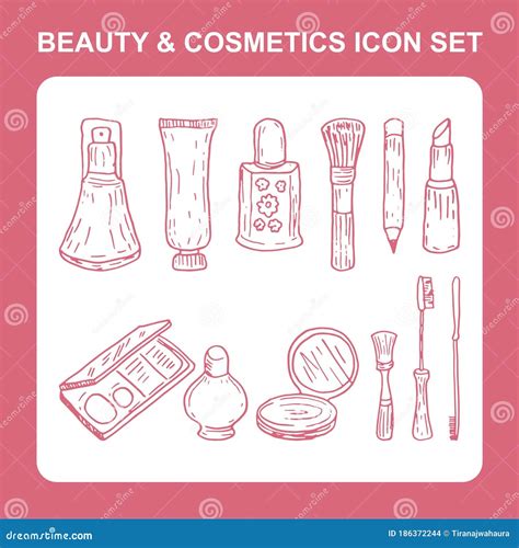 Beauty And Cosmetics Icon Set With Hand Drawn Doodle Style Stock