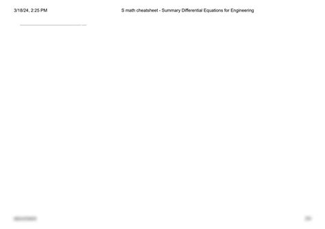 Solution S Math Cheatsheet Summary Differential Equations For