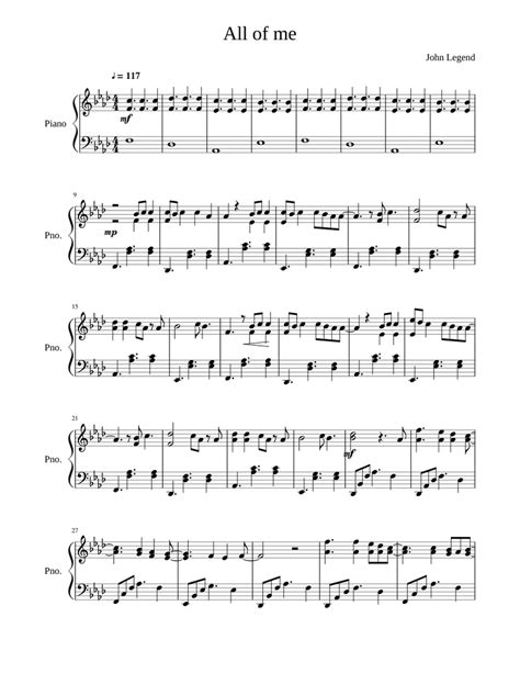 All Of Me John Legend Sheet Music For Piano Solo