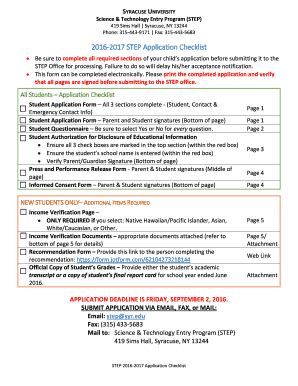 Fillable Online Step Syr SYRACUSE UNIVERSITY Science Technology Entry