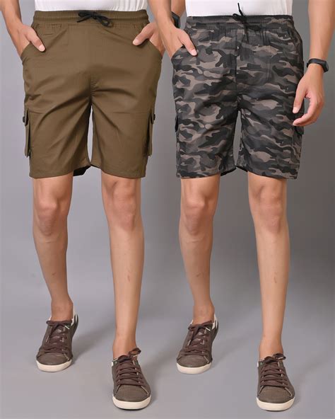 Buy Mens Brown And Black Cargo Camouflage Printed Shorts Pack Of 2 For