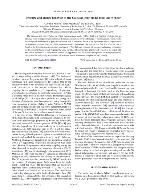 Pdf Pressure And Energy Behavior Of The Gaussian Core Model Fluid