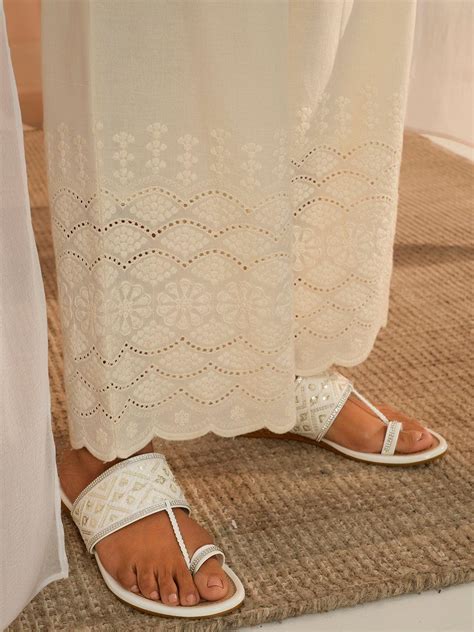 Buy Off White Embroidered Cotton Wide Leg Palazzos Online At Rs 699 Libas