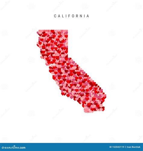 I Love California Red Hearts Pattern Vector Map Of California Stock