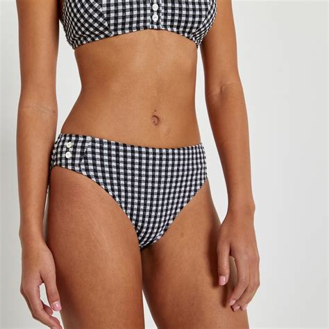 Gingham Seersucker Bikini Bottoms Black White La Redoute Collections