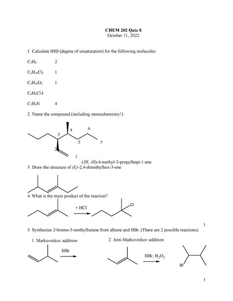 Chem Quiz Key Practice Quiz For Chapter Of Organic Chemistry