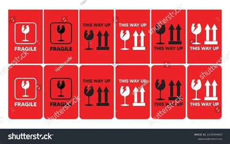 Collection Pictogram Warning Label Together Fragile Stock Vector