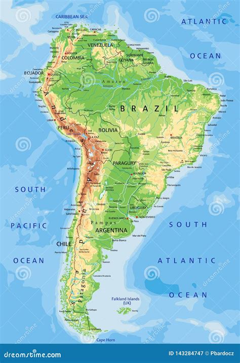 South America Physical Map With Key