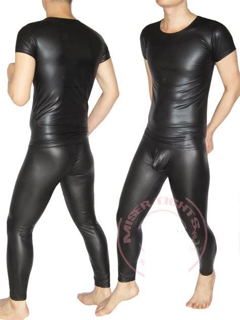 Men Sexy Faux Leather Pants Tights Slim Tight Stretchy Trousers Night