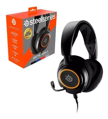 Audífono gamer SteelSeries Arctis Nova 3 negro con luz rgb LED