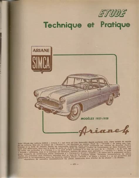 Revue Technique Automobile Rta Etude Simca Ariane Renault