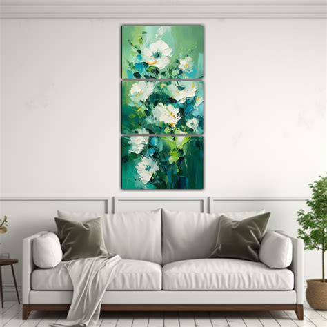 Cuadro De Flores En Lienzo Verde Y Teal Arte Floral Para Decoraci N