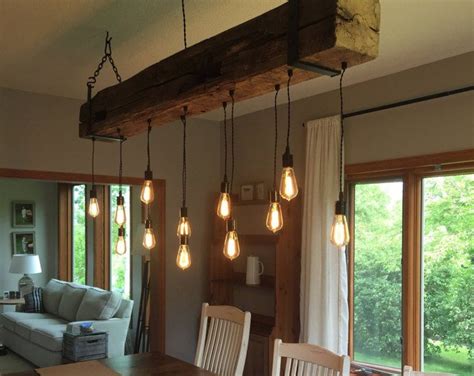 Rustic Reclaimed Wood Light Fixture W Edison Bulbs And Hanging