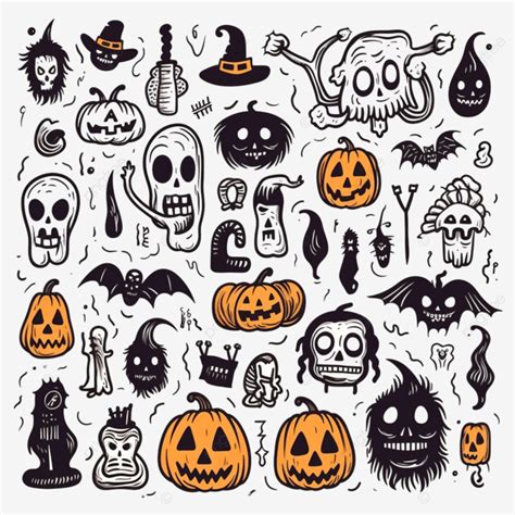 Happy Halloween Big Set Of Horror Hand Drawn Doodle Collection Halloween And Magic Elements