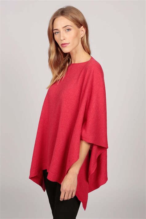 Cashmere Boat Neck Poncho In Coral Italyincashmere