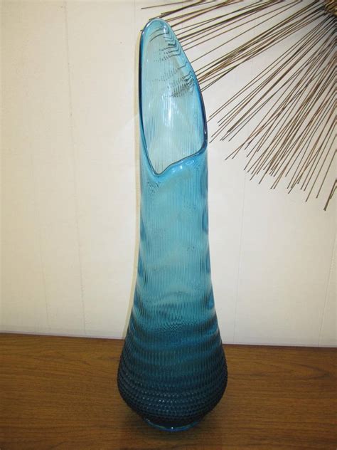 Colorful Turquoise Blue Mid Century Modern Large Viking Art Glass Vase For Sale At 1stdibs