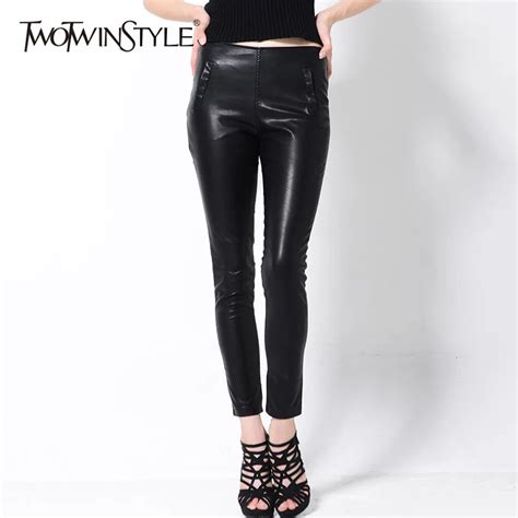 Aliexpress Buy Twotwinstyle Pu Leather Trousers For Women High