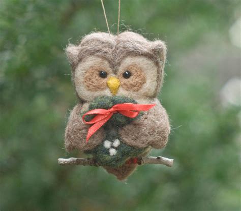 Needle Felted Owl Ornament Holding Wreath Etsy Canada Needle Felted